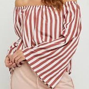 NWOT pink and white striped off the shoulder tee